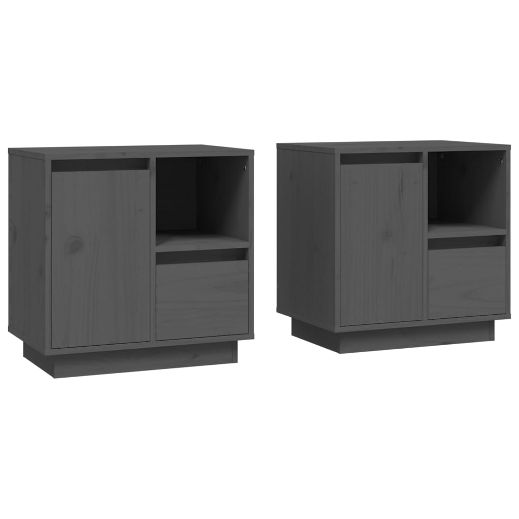 Mesitas De Noche 2 Uds Madera Maciza Pino Gris 50x34x50 Cm_0