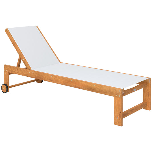 Outsunny Tumbona De Madera De Acacia Con Ruedas Respaldo Ajustable Gris Claro_0