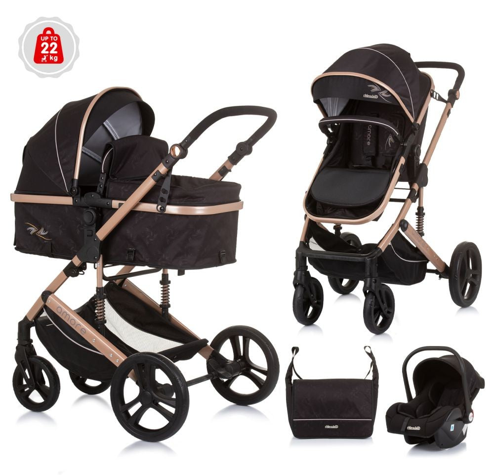 Carrito De Bebé Trío Convertible Amore Hasta 22 Kg Obsidian Gold_0