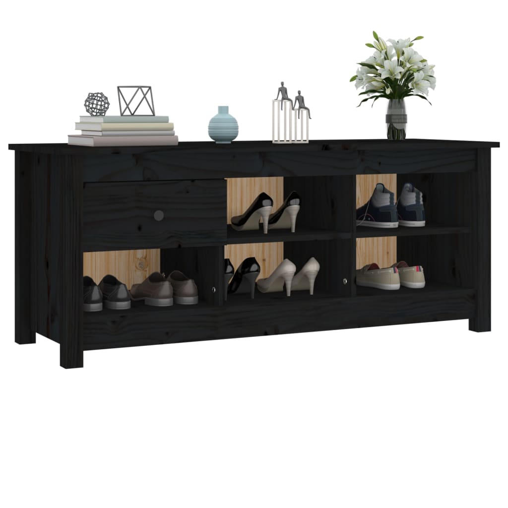 Mueble Zapatero De Madera Maciza De Pino Negro 110x38x45,5 Cm / Vetonek_4
