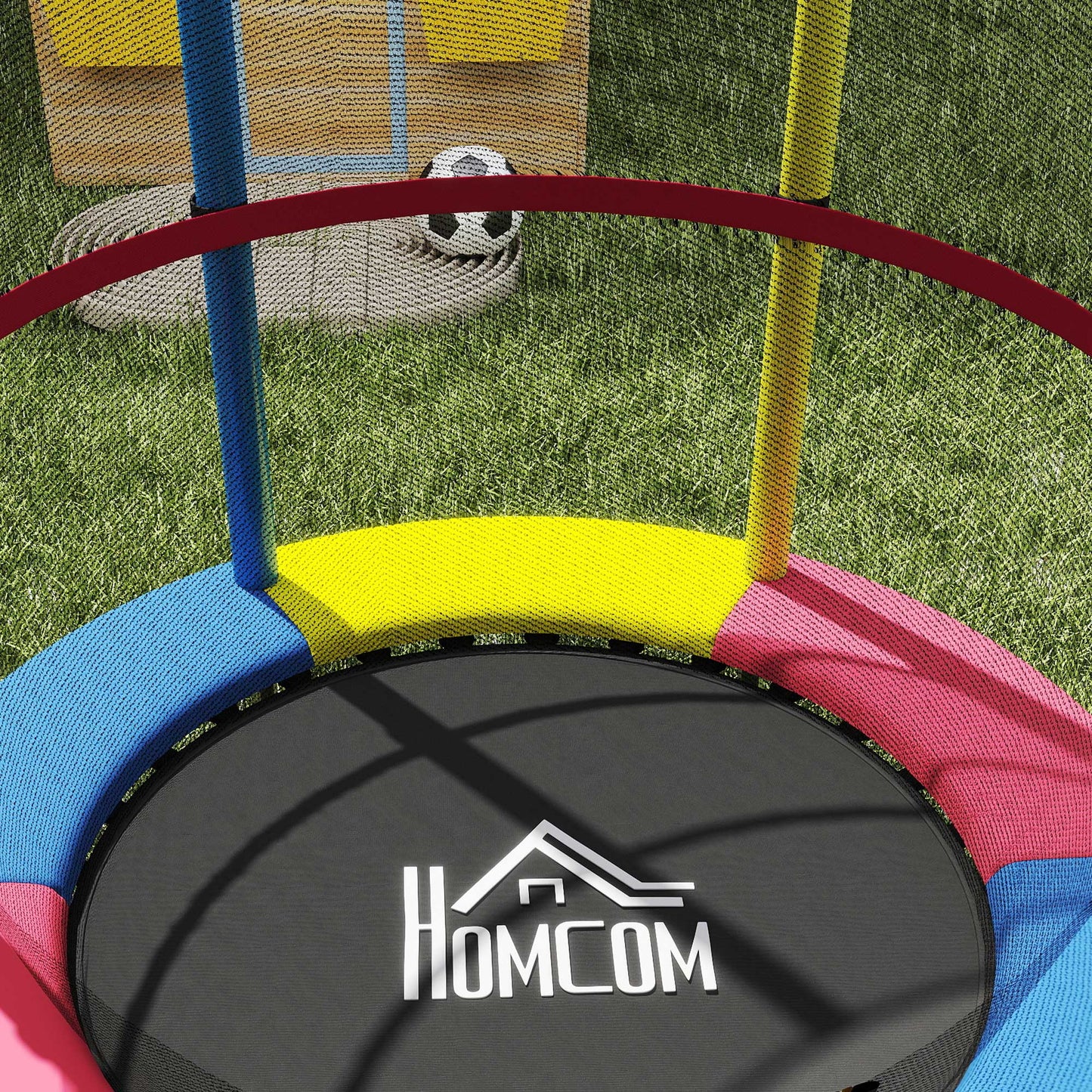 Homcom Cama Elástica Infantil, Ø160 Cm Con Red De Seguridad Multicolor_3