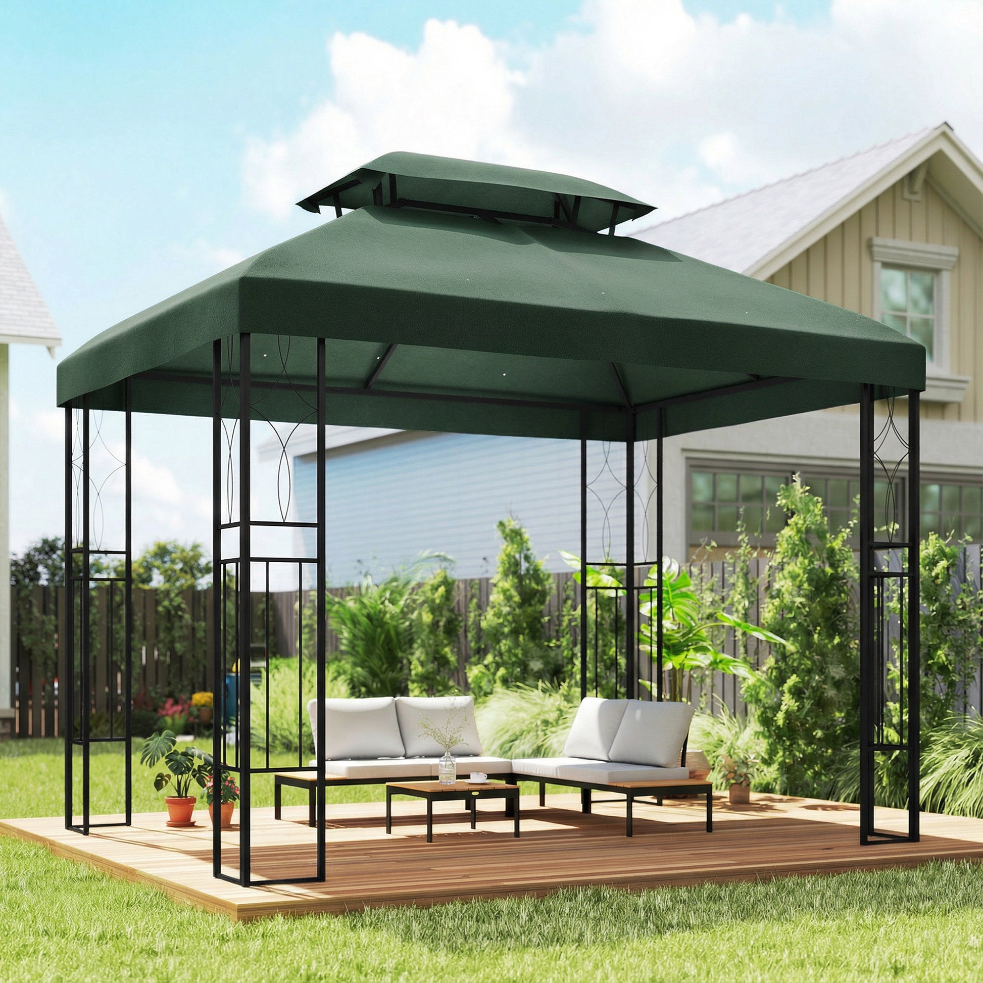 Outsunny Techo De Repuesto Para Cenador 4x3 M Con Techo Doble Anti-uv Verde_1