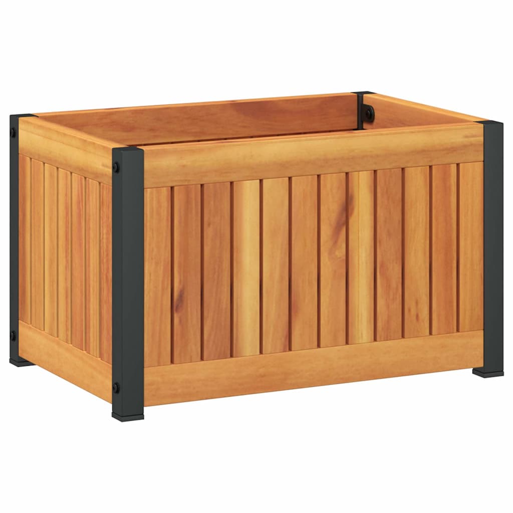 Jardinera De Madera Maciza De Acacia Y Acero 45x30x27,5 Cm_0