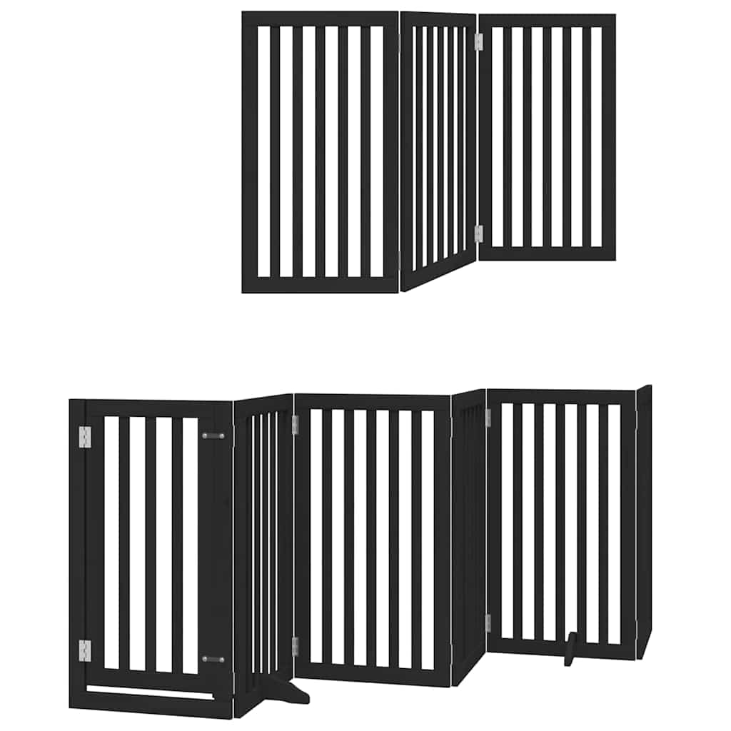 Vidaxl Puerta Para Perros Plegable 9 Paneles Madera Álamo Negra 450 Cm_2