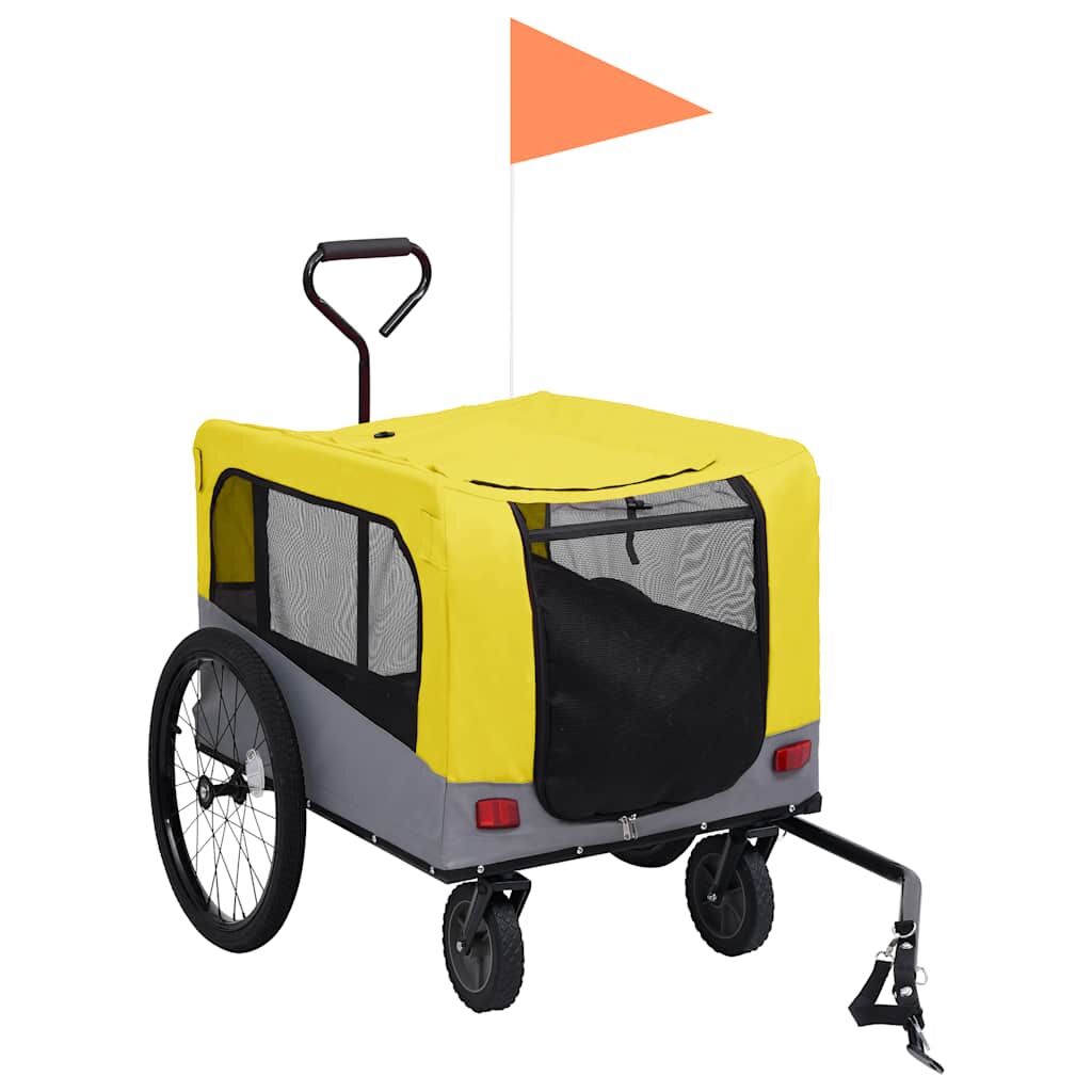 Vidaxl Remolque De Bicicleta Mascotas Cochecito 2 En 1 Amarillo Gris_1