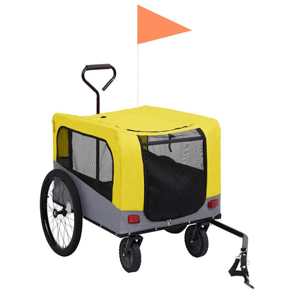 Vidaxl Remolque De Bicicleta Mascotas Cochecito 2 En 1 Amarillo Gris_1