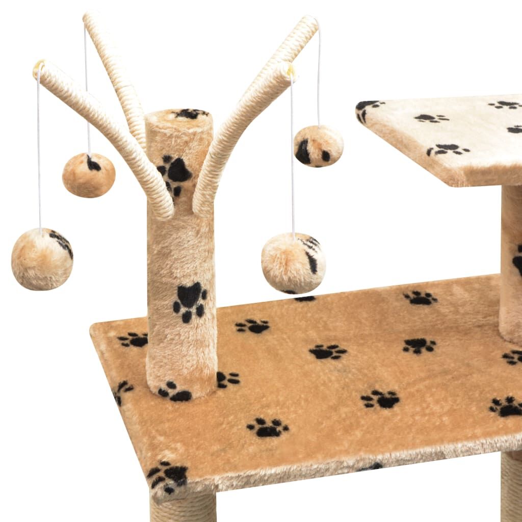 Vidaxl Rascador Para Gatos Poste Rascador De Sisal 125cm Huellas Beige_3