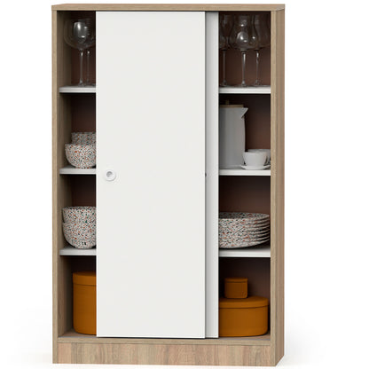 Armario Dormitorio, Multiusos, Baño, Mueble Cocina, Zapatero 2 Puertas Correderas 120x74x33 Cm, Briebe, Nova, Blanco
