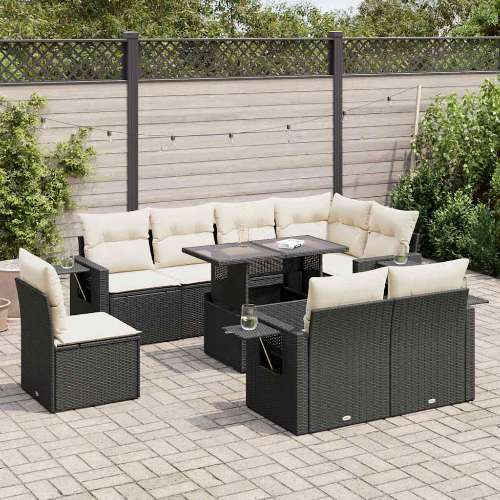Set De Sofás De Jardín Con Cojines 9 Pzas Ratán Sintético Negro / Vetonek_4