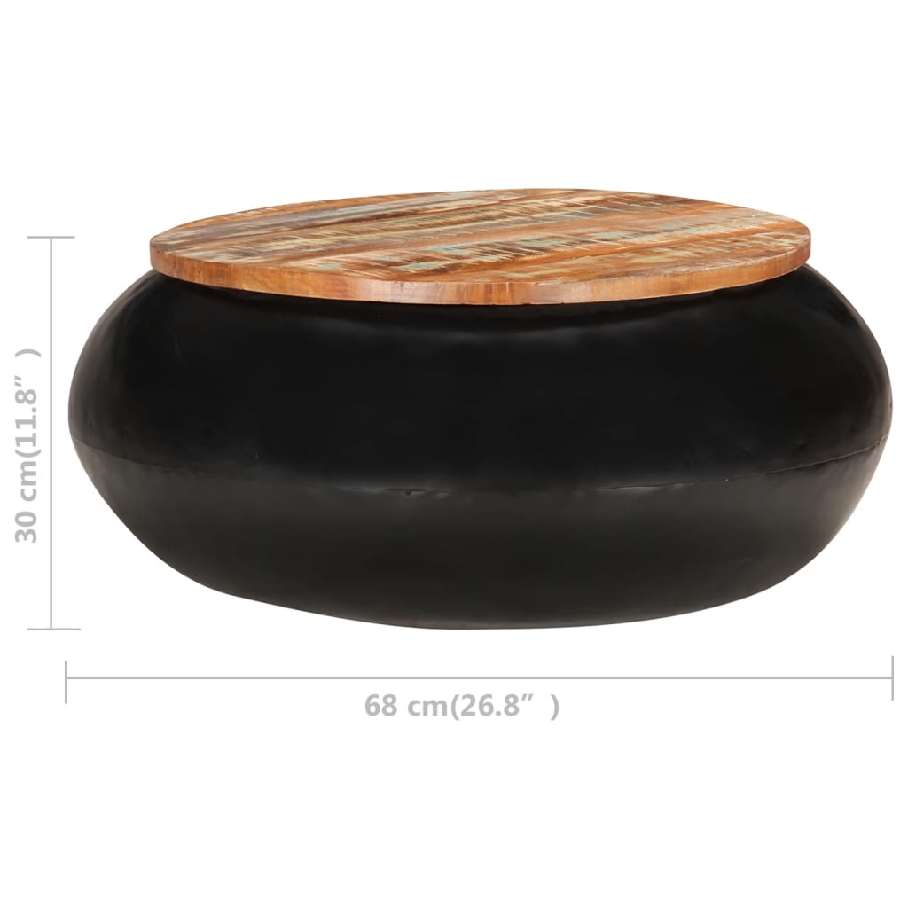 Mesa De Centro Madera Maciza Reciclada Negra 68x68x30 Cm_3