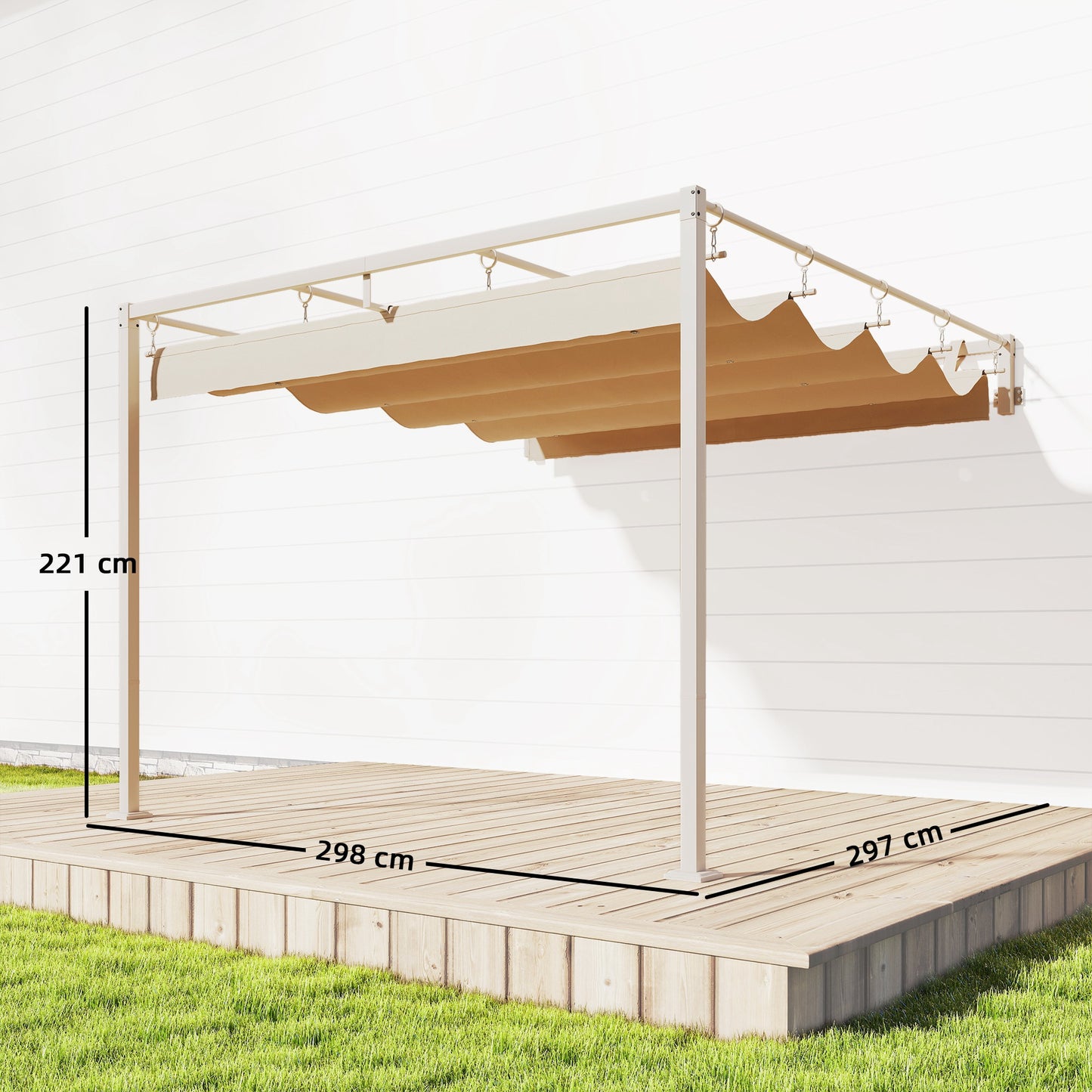 Outsunny Pérgola De Pared 3x3 M Con Techo Retráctil Upf30+ Beige_2