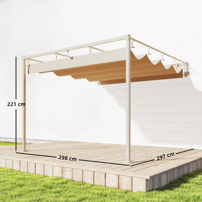 Outsunny Pérgola De Pared 3x3 M Con Techo Retráctil Upf30+ Beige_2
