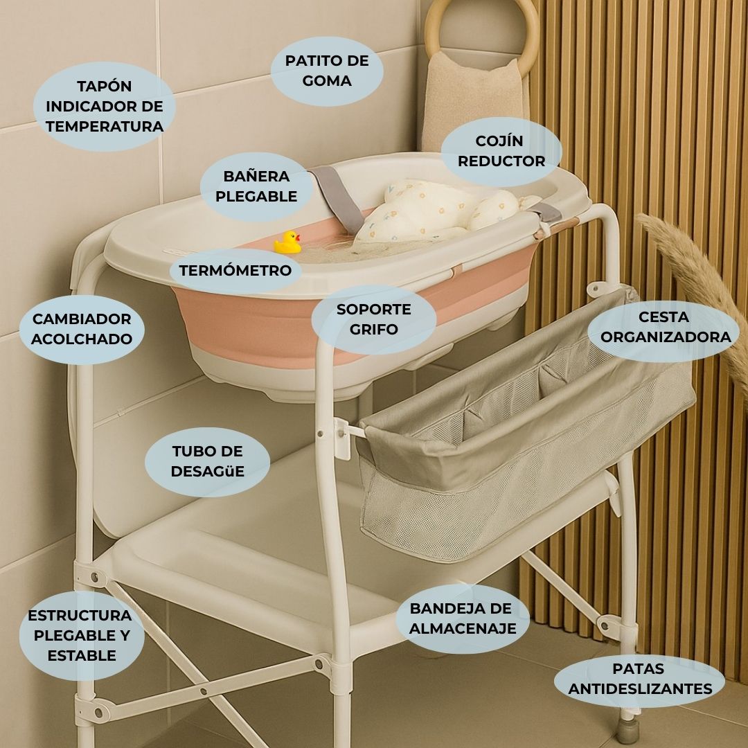 Bathby | Bañera Bebé 5 En 1 Plegable Con Soporte, Cojín Antideslizante, Cambiador (rosa Pro)_3
