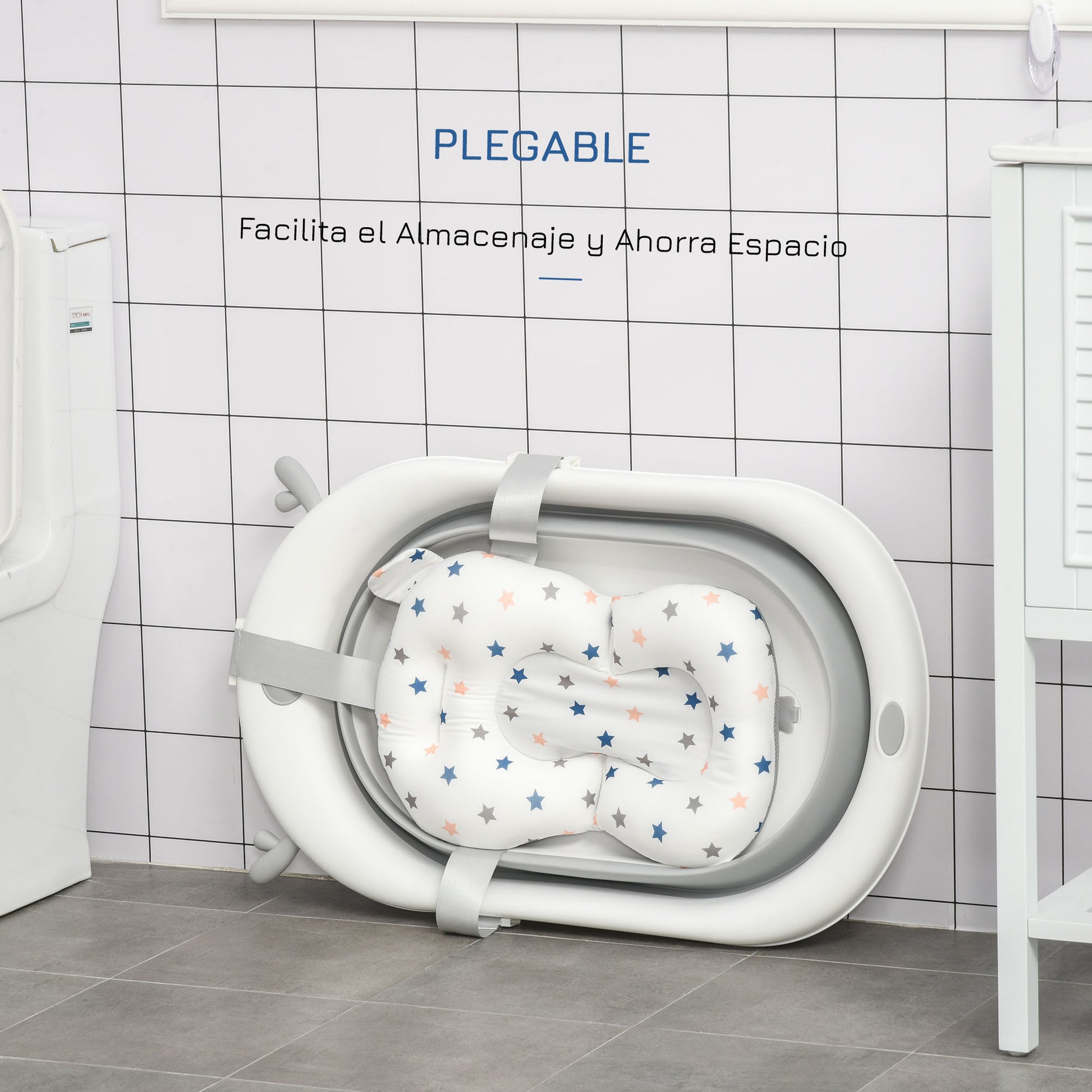 Homcom Bañera Plegable Bebé Recién Nacido Hasta 3 Años 35l Con Cojín Y Tapón_5