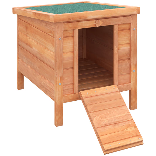 Pawhut Conejera Madera Exterior Con Techo Asfáltico Abatible 42x51x43 Cm Natural_0