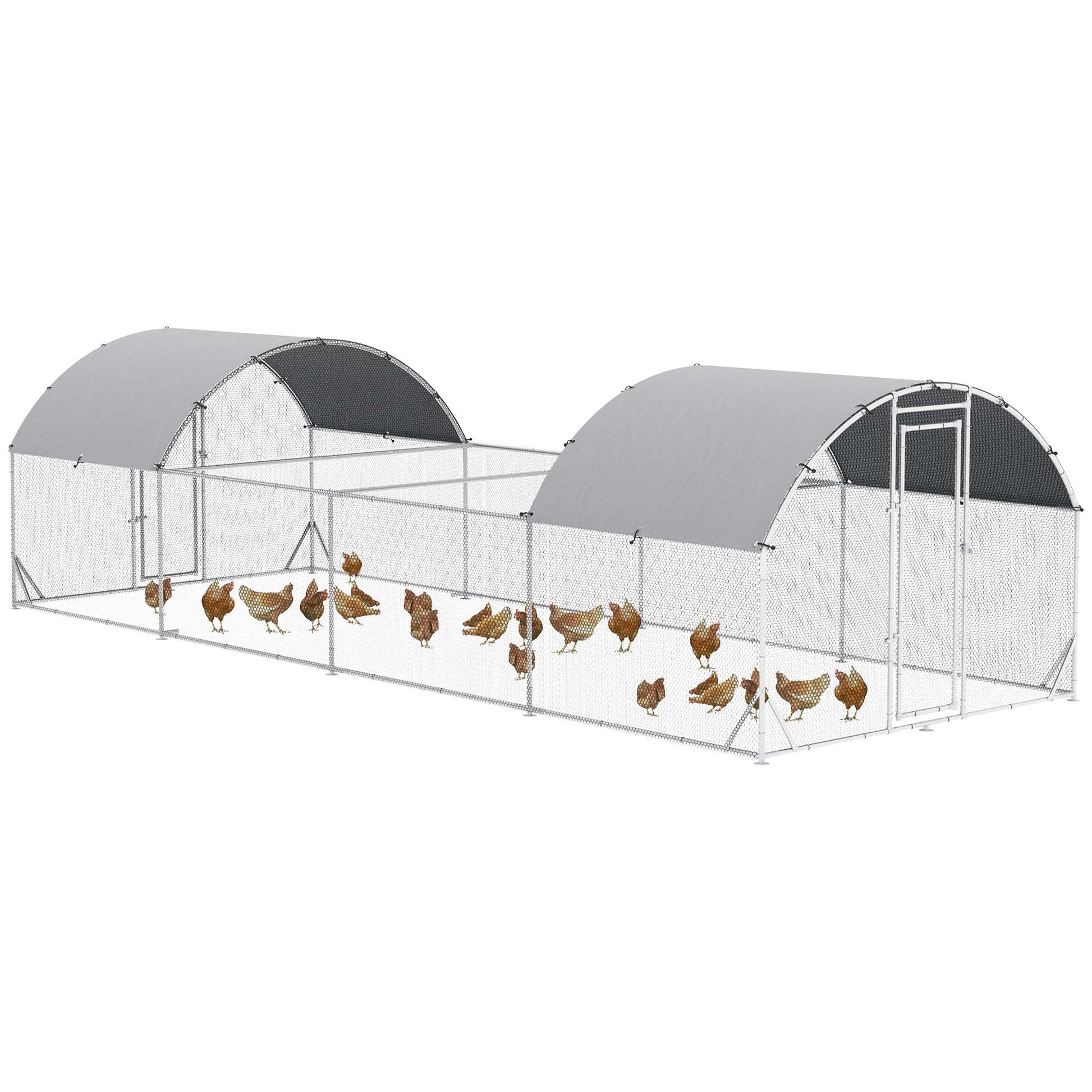 Pawhut Gallinero Exterior De Acero Galvanizado 7,6x2,8x1,95 M Con 4 Pisos Plata_0