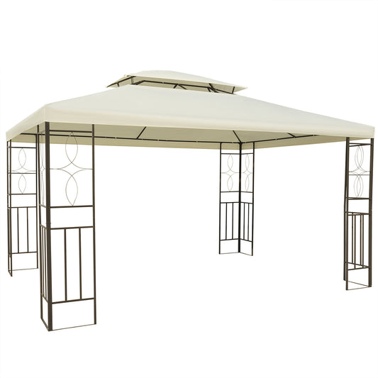 Outsunny Cenador De Jardín 4x3 M Pabellón De Jardín Con Doble Techo Crema_0