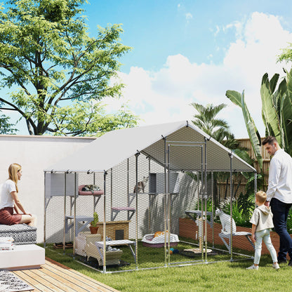 Pawhut Jaula Grande Para Gatos Exterior Con 2 Casitas 240x193x195 Cm Plata_1