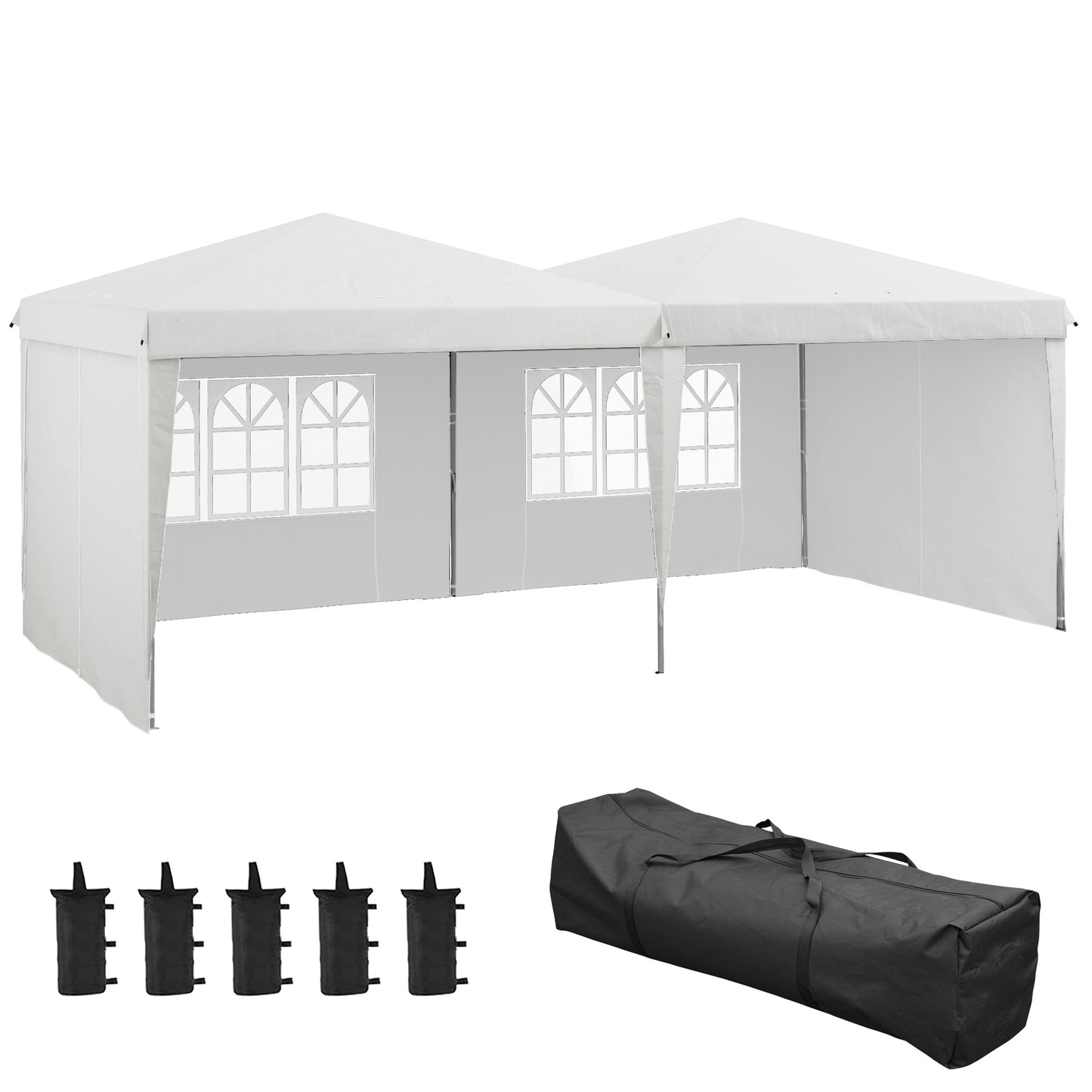 Outsunny Carpa Plegable 6x3 M Con Paredes Laterales Altura Ajustable Blanco_0