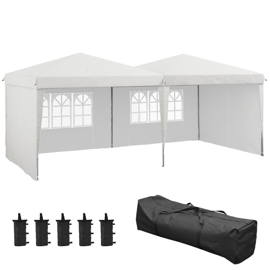 Outsunny Carpa Plegable 6x3 M Con Paredes Laterales Altura Ajustable Blanco_0