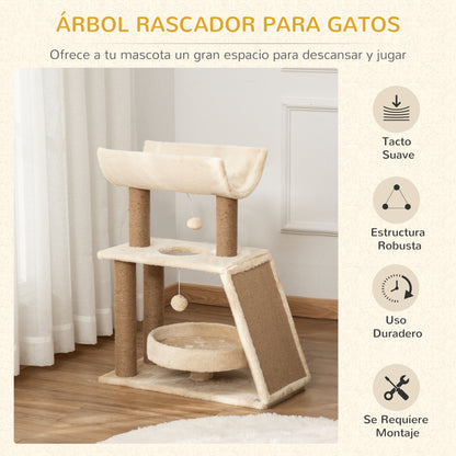 Pawhut Rascador Para Gatos Altura 76 Cm Con Plataforma En U Marrón Claro_3