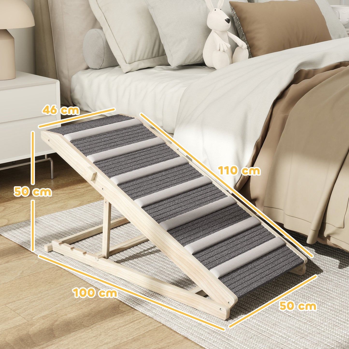 Pawhut Rampa Para Perros De Madera Plegable Altura Ajustable 35-50 Cm 100x50 Cm_2