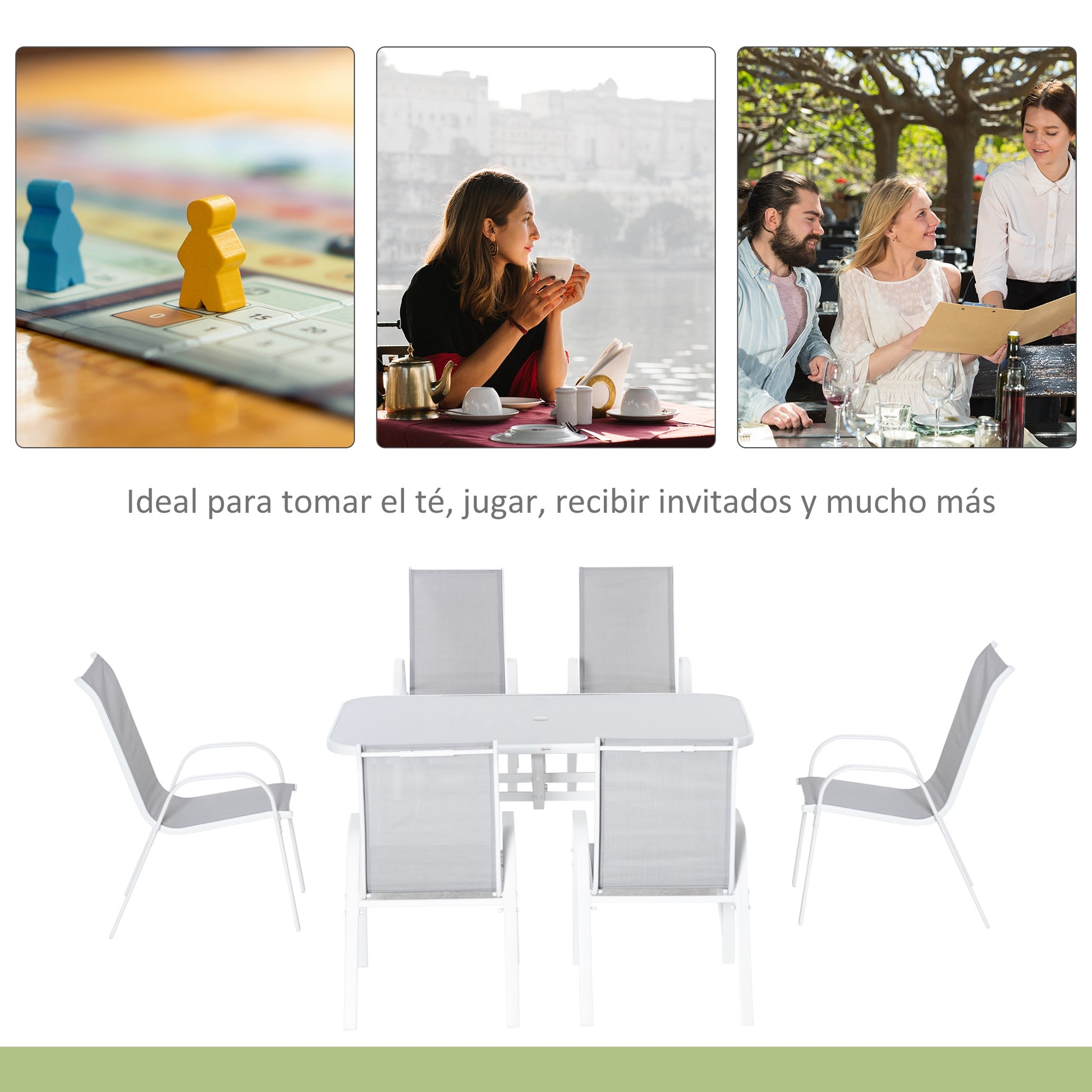Outsunny Conjunto Muebles De Jardín De 7 Piezas Con Orificio Para Sombrilla Gris_5
