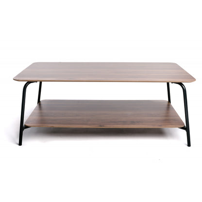 Mesa De Centro Rectangular De Madera Y Metal 2 Niveles Vintage Industrial Marrón 110x60x43.5cm- Muebles De Salón_1