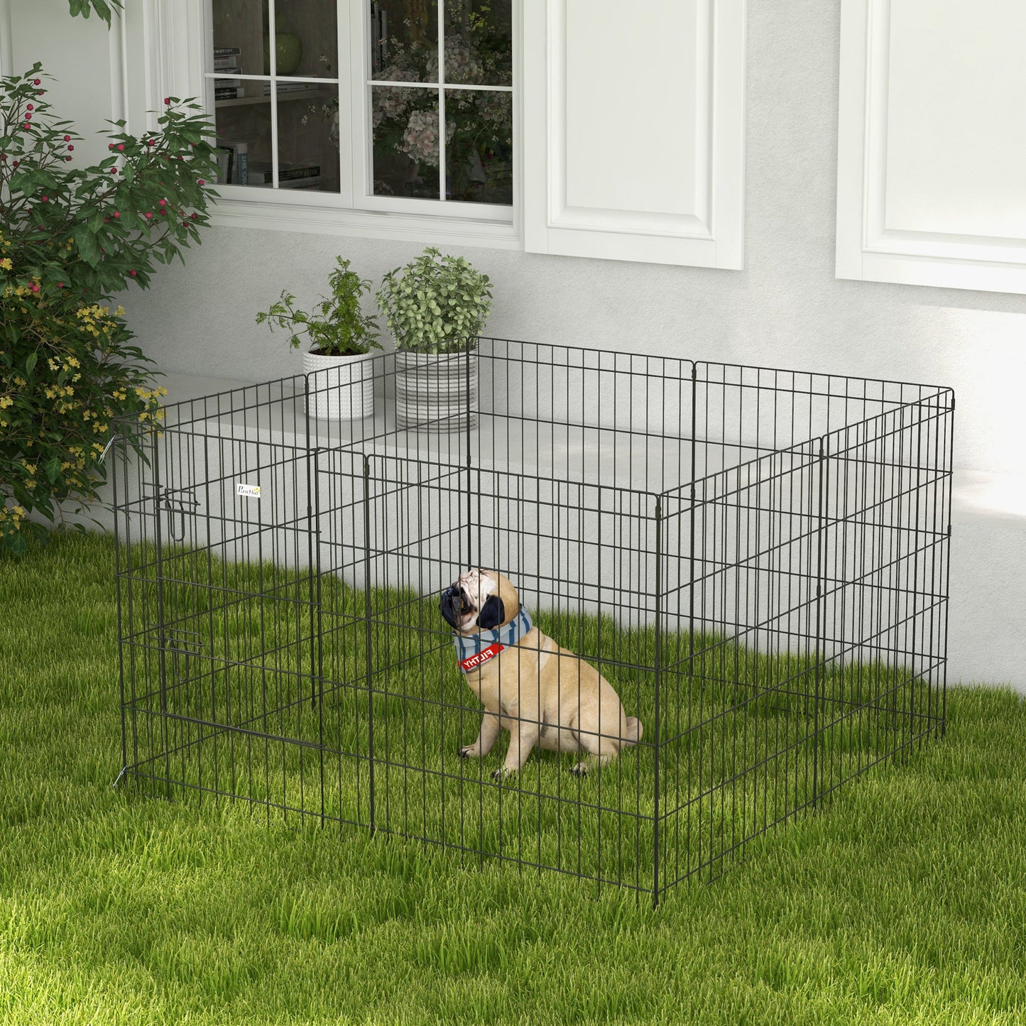 Pawhut Parque Para Perros De 8 Paneles 76x61 Cm Con Doble Cerradura Negro_1