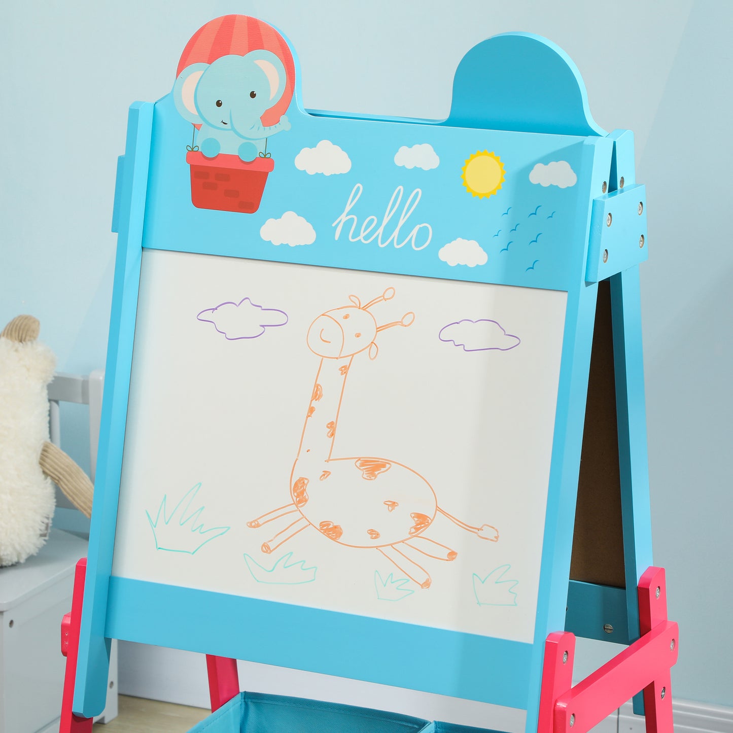 Aiyaplay Pizarra Infantil Caballete 2 En 1 Con 2 Cajas De Tela Azul_3