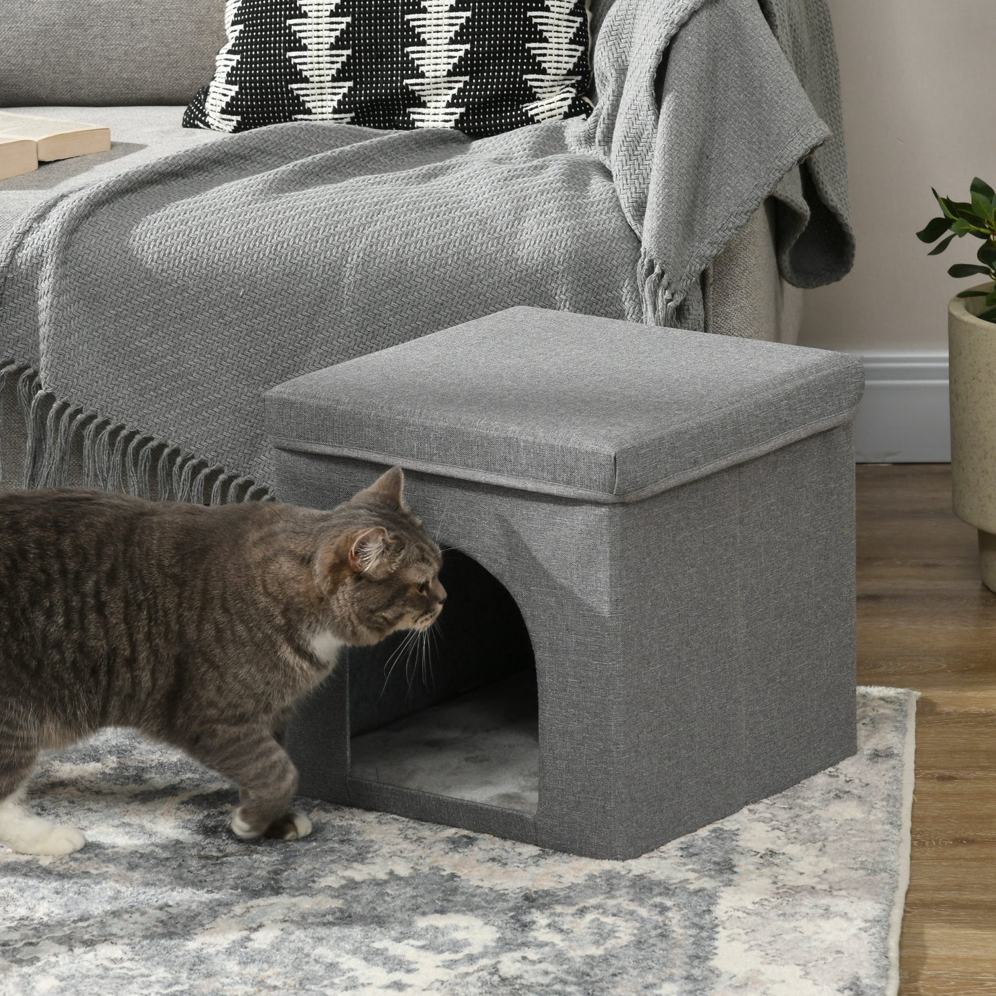 Pawhut Casa Para Gatos Con Tablero De Rascar Y Puerta 36,5x36,5x36,5 Cm Gris_1