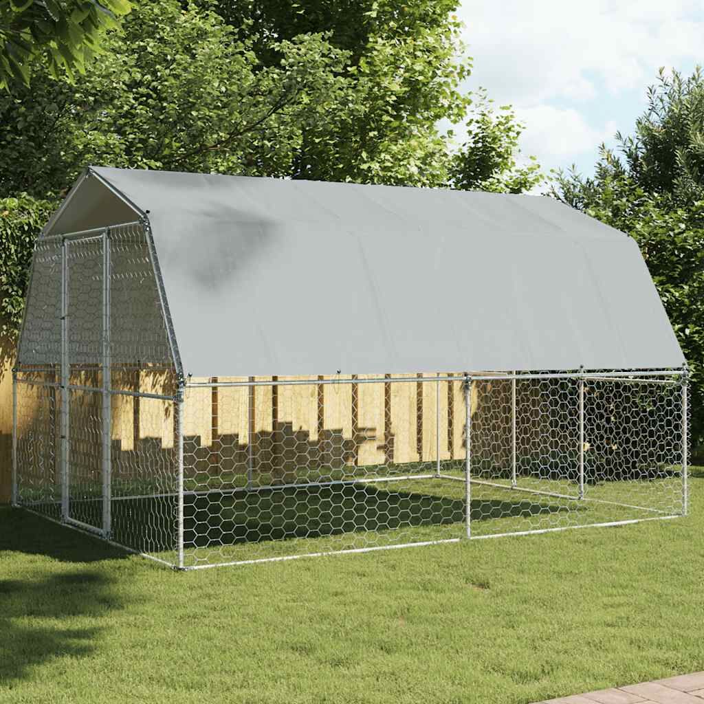Vidaxl Jaula Para Perros Con Techo Y Puerta Acero Galvanizado Plateado_1