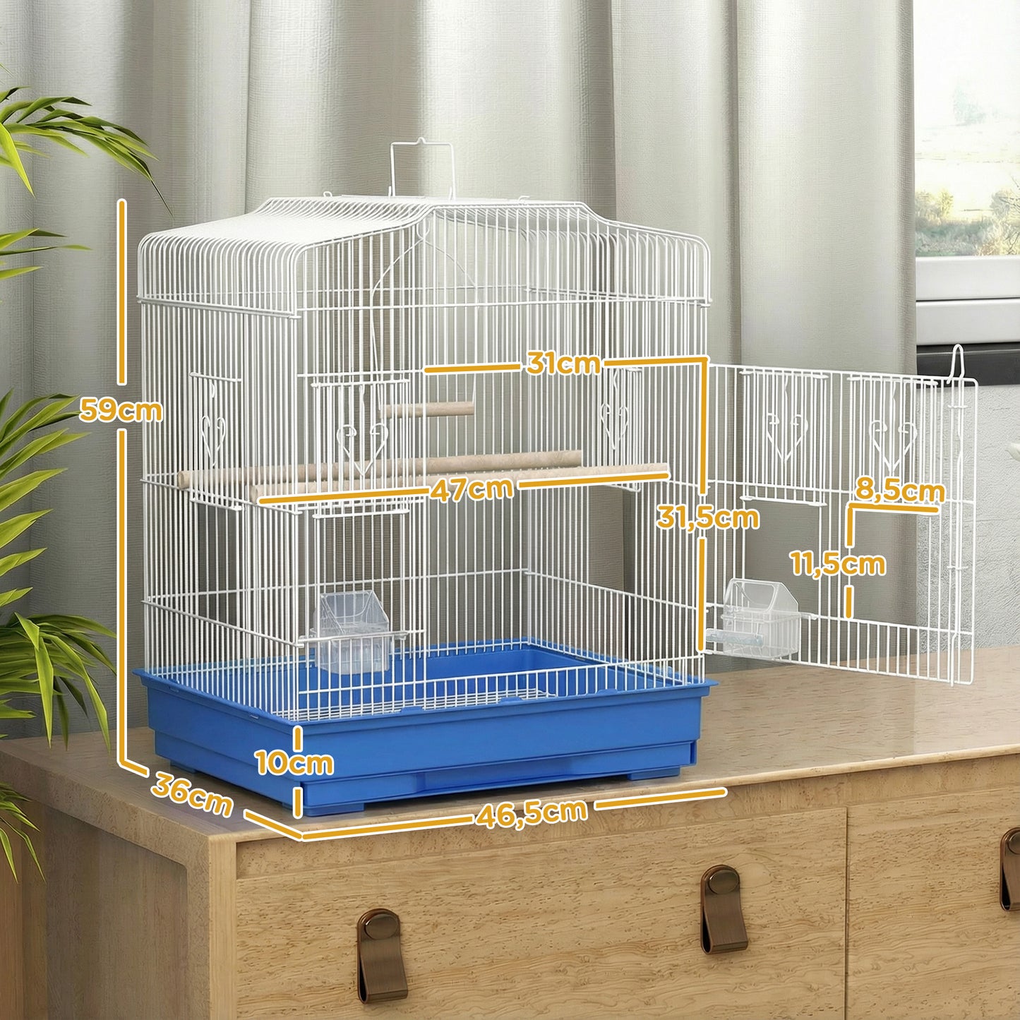 Pawhut Jaula Para Pájaros Con Puertas Comederos Y Bandeja 46,5x36x59 Cm Azul_2