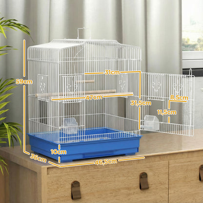 Pawhut Jaula Para Pájaros Con Puertas Comederos Y Bandeja 46,5x36x59 Cm Azul_2