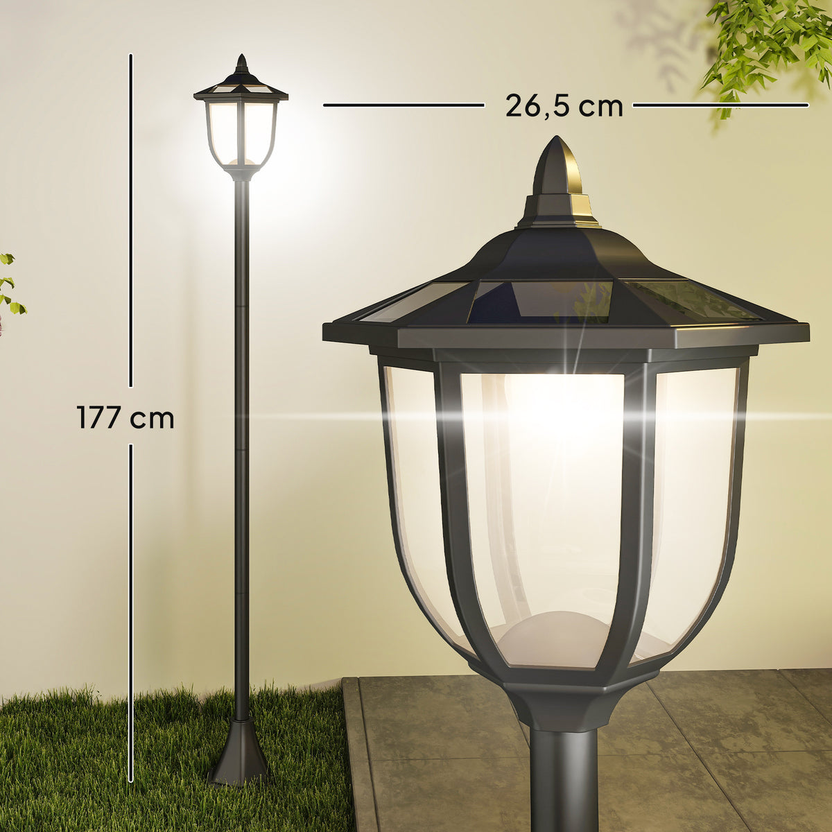 Farola Solar Exterior Outsunny Negro Ø26,5x177 Cm Plástico Abs_2