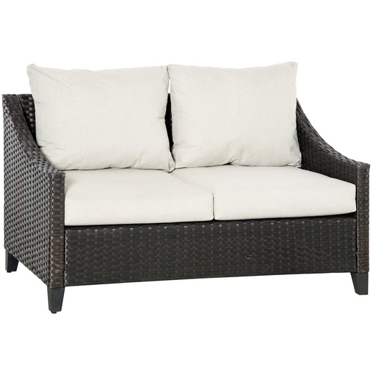 Outsunny Sofá De Ratán 2 Plazas Jardín Con Cojines Acolchados 132x70x74cm Marrón_0