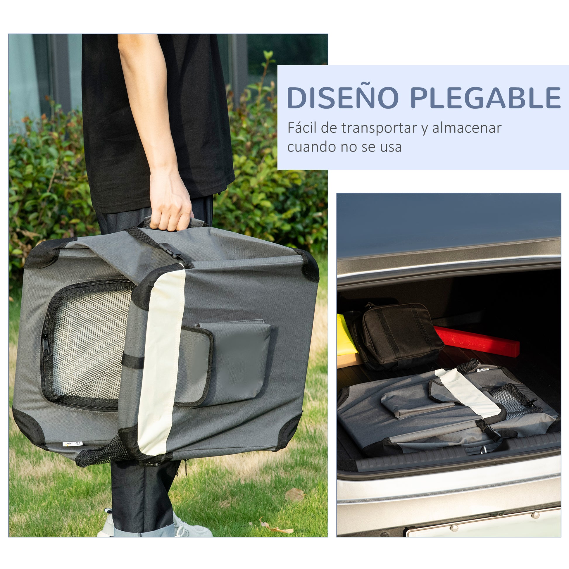 Pawhut Transportín Para Perros Gatos Plegable Cojín Suave 60x41x41 Cm Gris_5