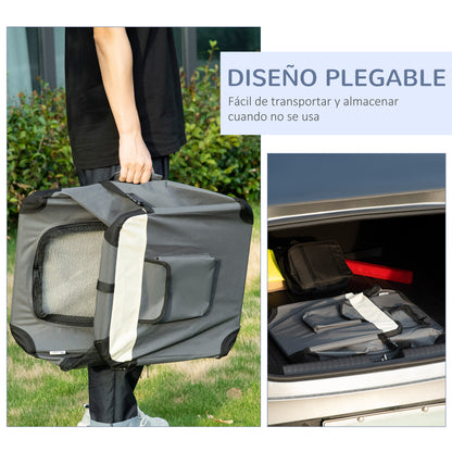 Pawhut Transportín Para Perros Gatos Plegable Cojín Suave 60x41x41 Cm Gris_5
