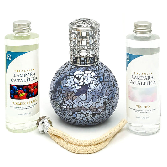 Pack Lámpara Catalítica Mosaico Azul Océano + Fragancia Summer Fruits 500ml + Limpiador Neutro 200ml + Mecha De Repuesto_0