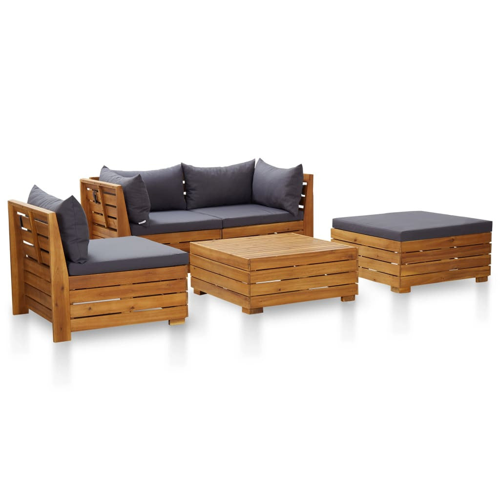 Vidaxl Muebles De Jardín 5 Pzas Y Cojines Madera De Acacia Gris Oscuro_1