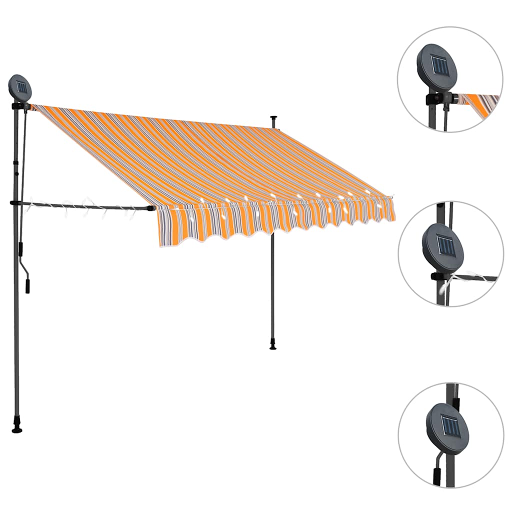 Toldo Retráctil Manual Con Led Amarillo Y Azul 300 Cm_2