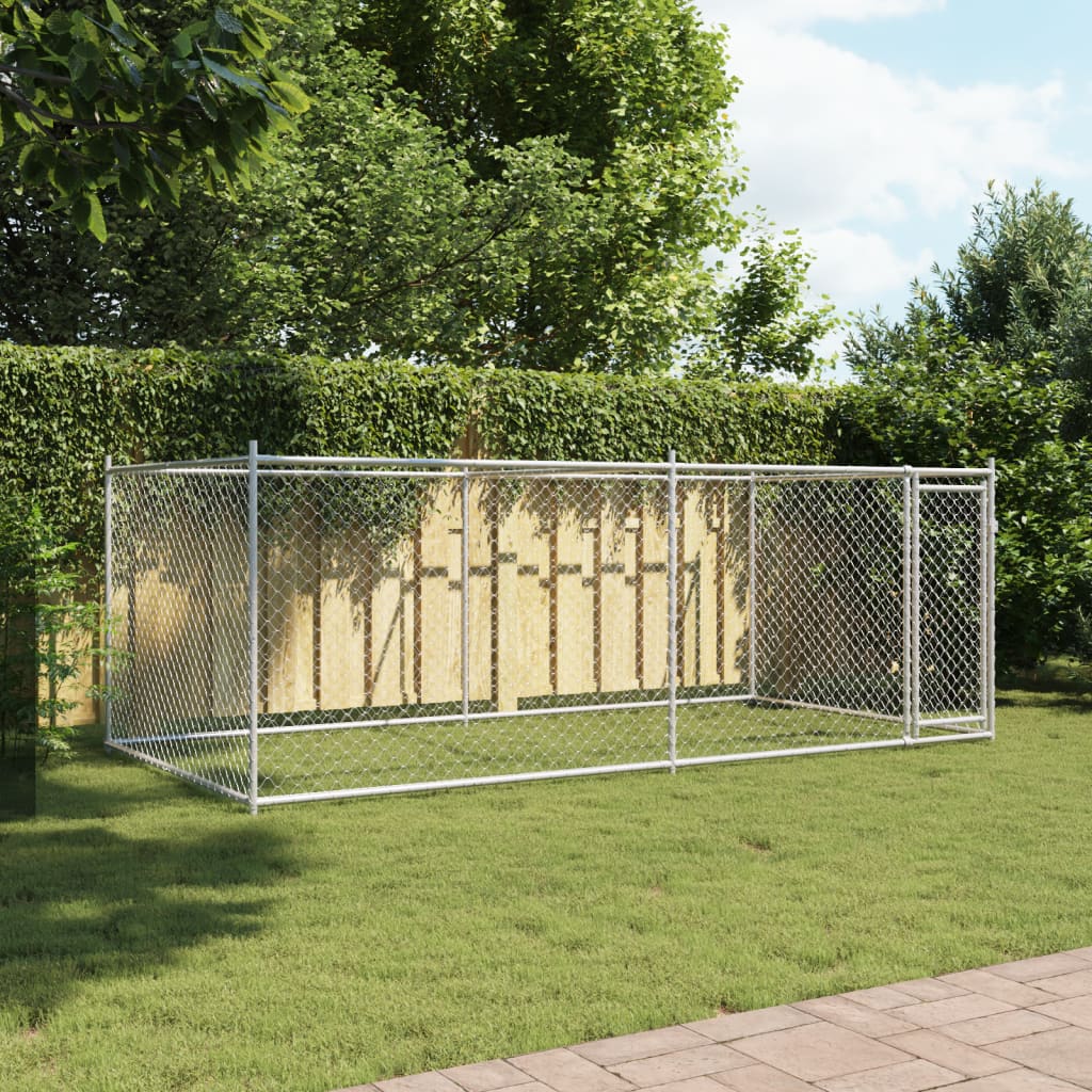 Jaula De Perros Con Puerta Acero Galvanizado Gris 4x2x1,5 M_2
