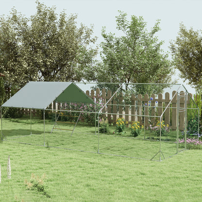 Pawhut Gallinero Para Exterior 3x6x2 M Con Comedero Colgante Tipo Brocheta Plata_1