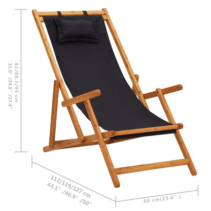 Vidaxl Silla De Playa Plegable Madera Maciza De Eucalipto Y Tela Negra_2