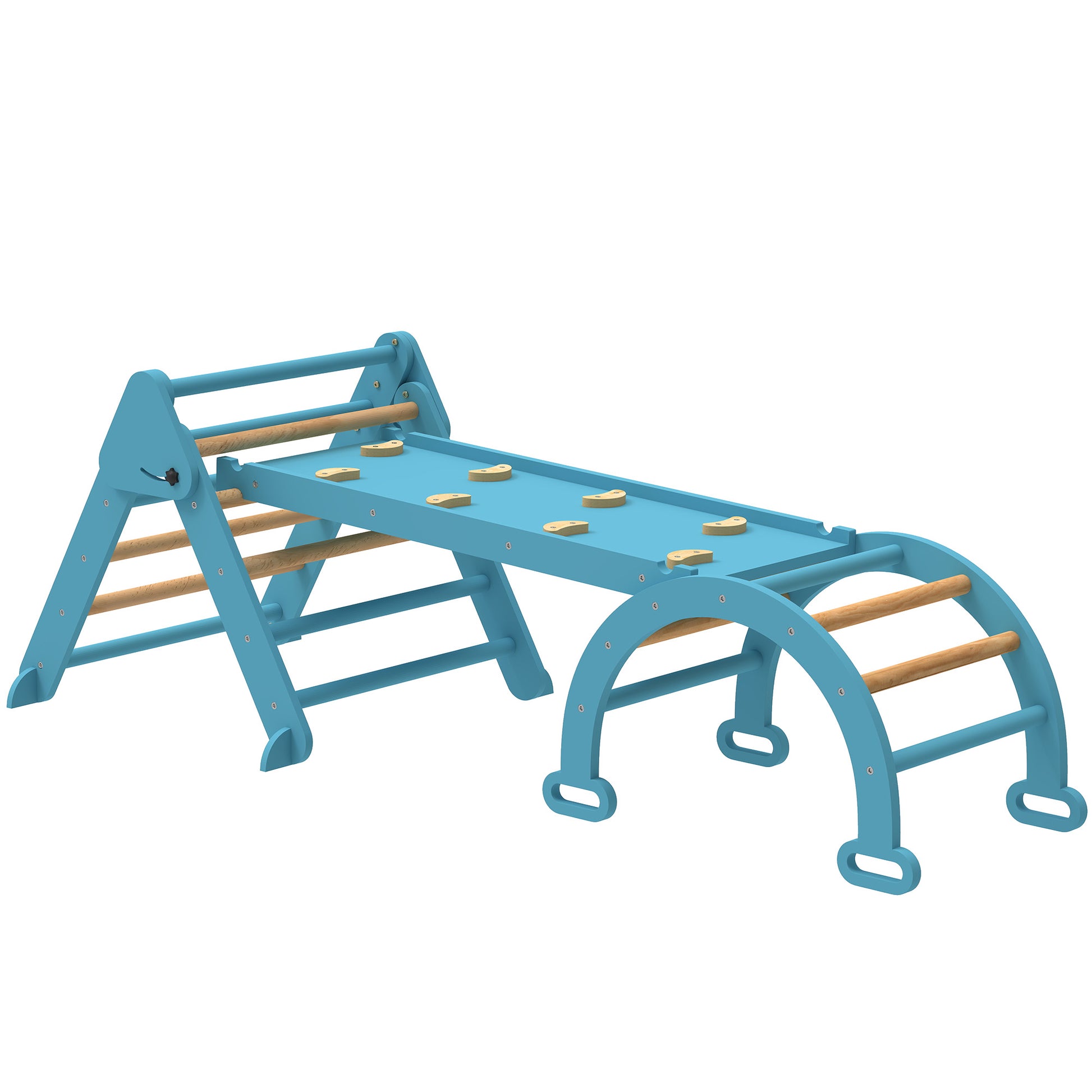 Aiyaplay 7 En 1 Triángulo De Escalada Montessori Con Arco Y Rampa 188x70 Cm Azul_0