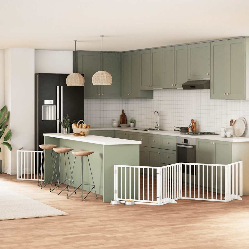 Vidaxl Puerta De Perros Plegable 10 Paneles Madera Álamo Blanca 800 Cm_1
