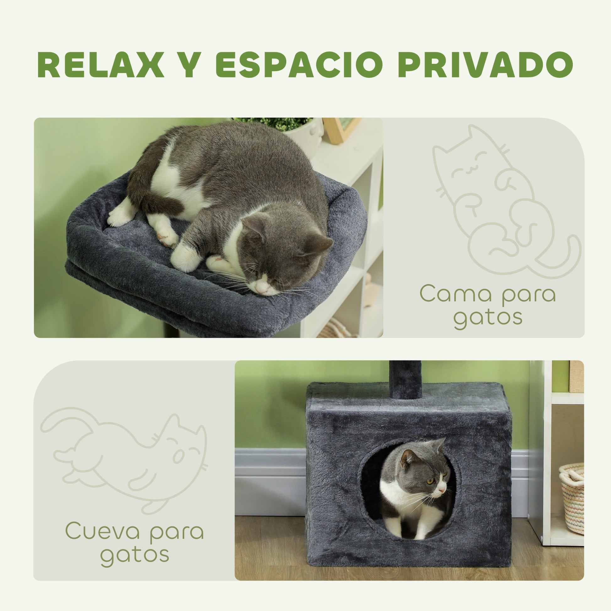 Pawhut Árbol Rascador Para Gatos 134 Cm Con Nidos Plataformas Gris Oscuro_4