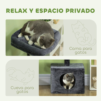 Pawhut Árbol Rascador Para Gatos 134 Cm Con Nidos Plataformas Gris Oscuro_4