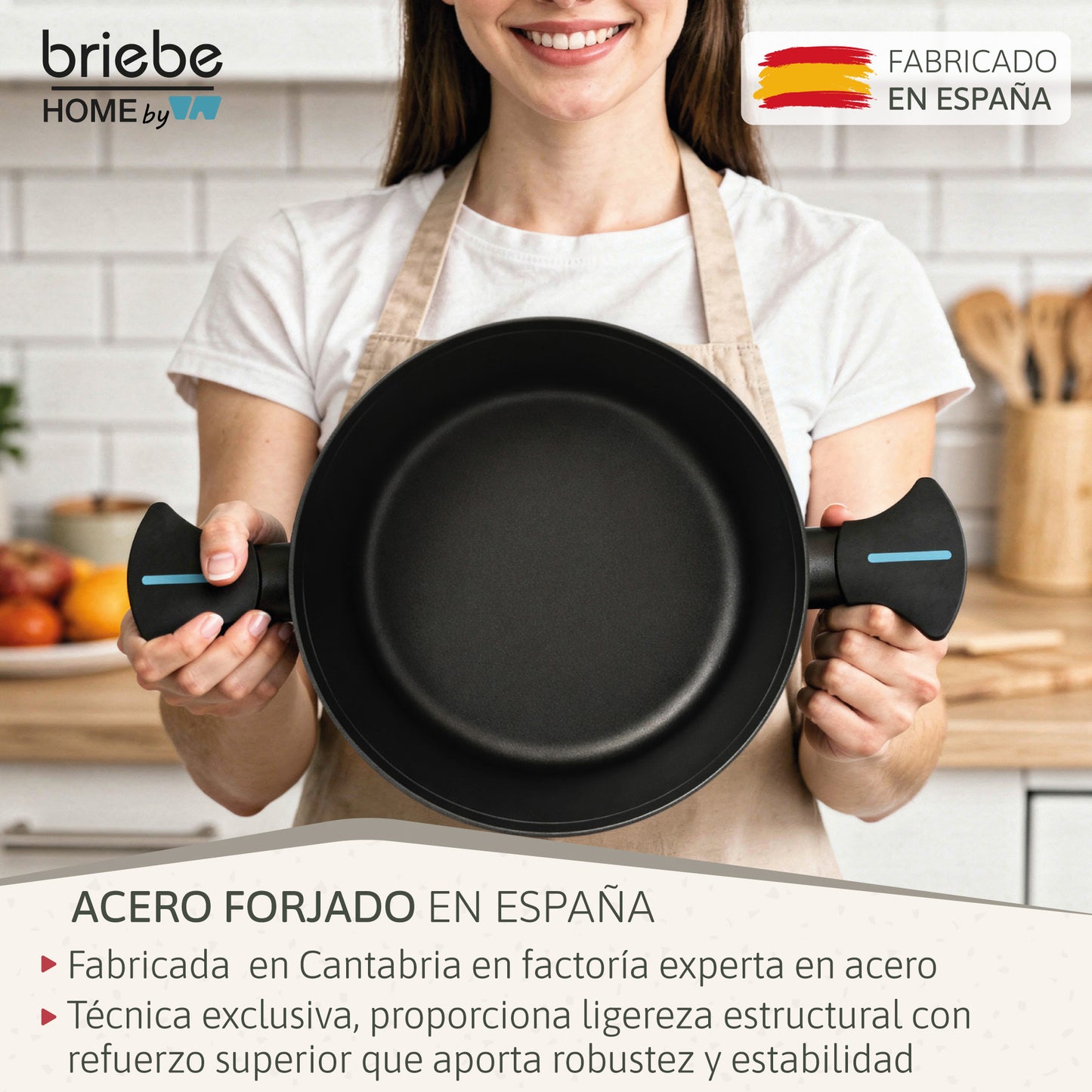 Briebe Cacerola Inducción Acero Forjado 28cm Antiadherente Sin Pfoa, Todas Cocinas Fabricada En España, Mare, Azul_2