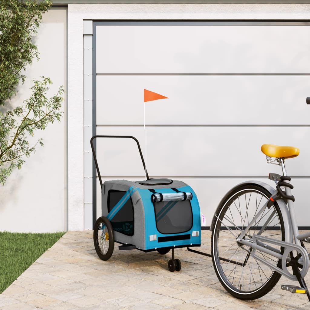 Vidaxl Remolque De Bicicleta Mascotas Hierro Tela Oxford Azul Gris_1